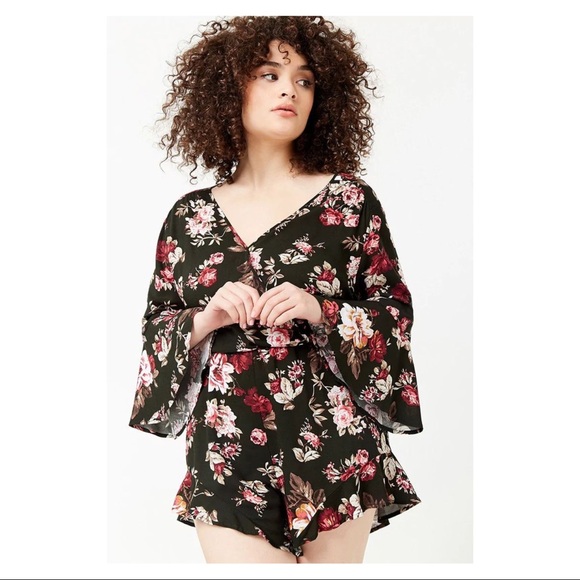 Forever 21 Pants - NWT Forever 21 Floral Surplice Ruffle-Trim Romper